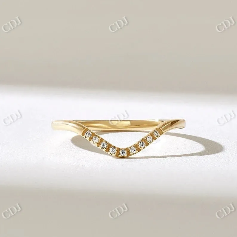 0.09CTW Round Chevron Curved Wedding Band