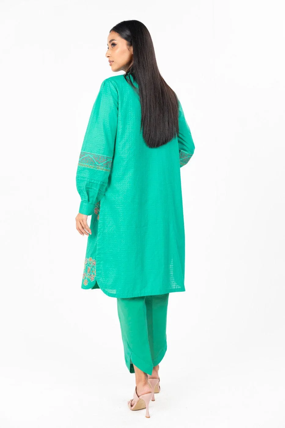 2 Pc Dyed Embroidered Dobby Suit With Dyed Cambric Trouser