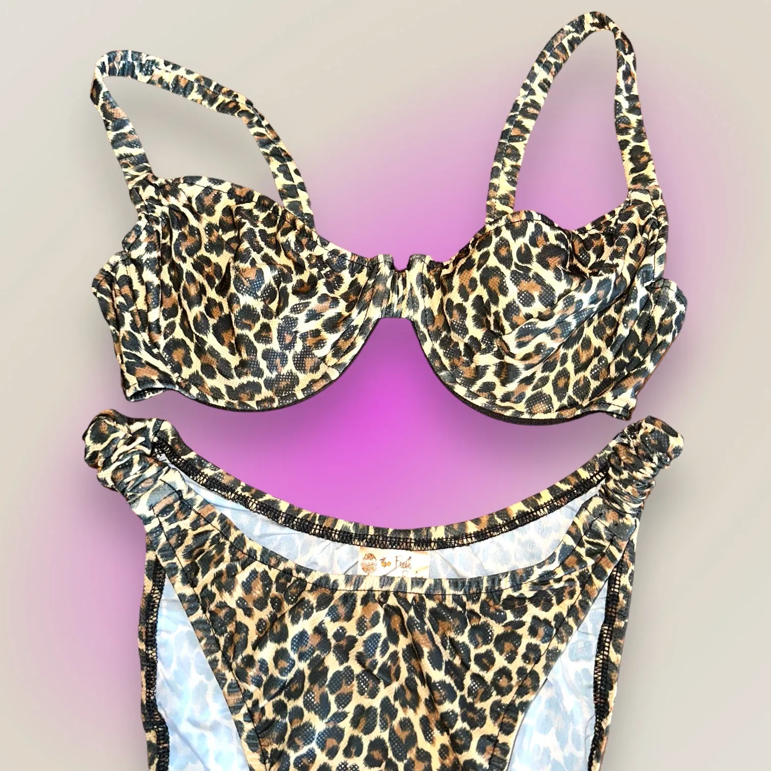 90's Large Iconic Retro Underwire Swimsuit, Matching Bikini Set | Vintage Coquette Animal Shimmer