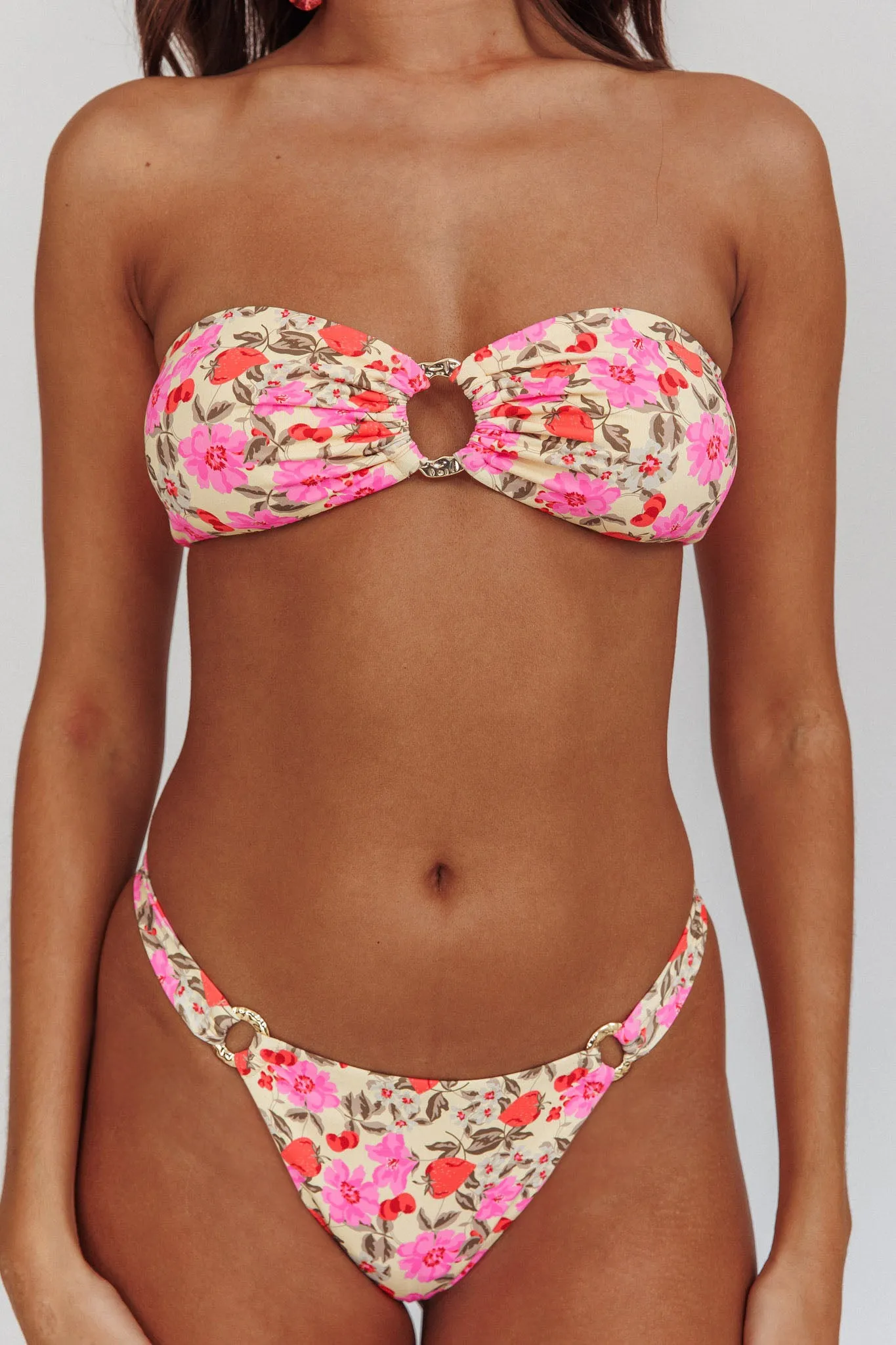 Agape High Cut O-Ring Bikini Bottom Yellow Floral