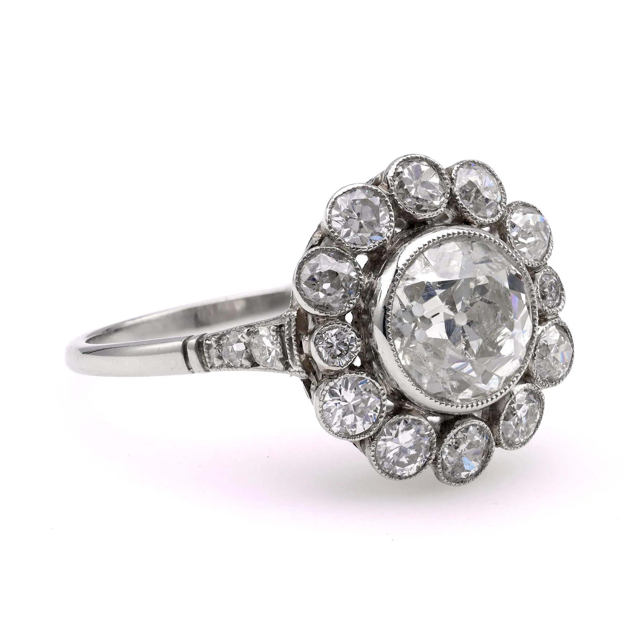 Art Deco Inspired Diamond Platinum Cluster Ring