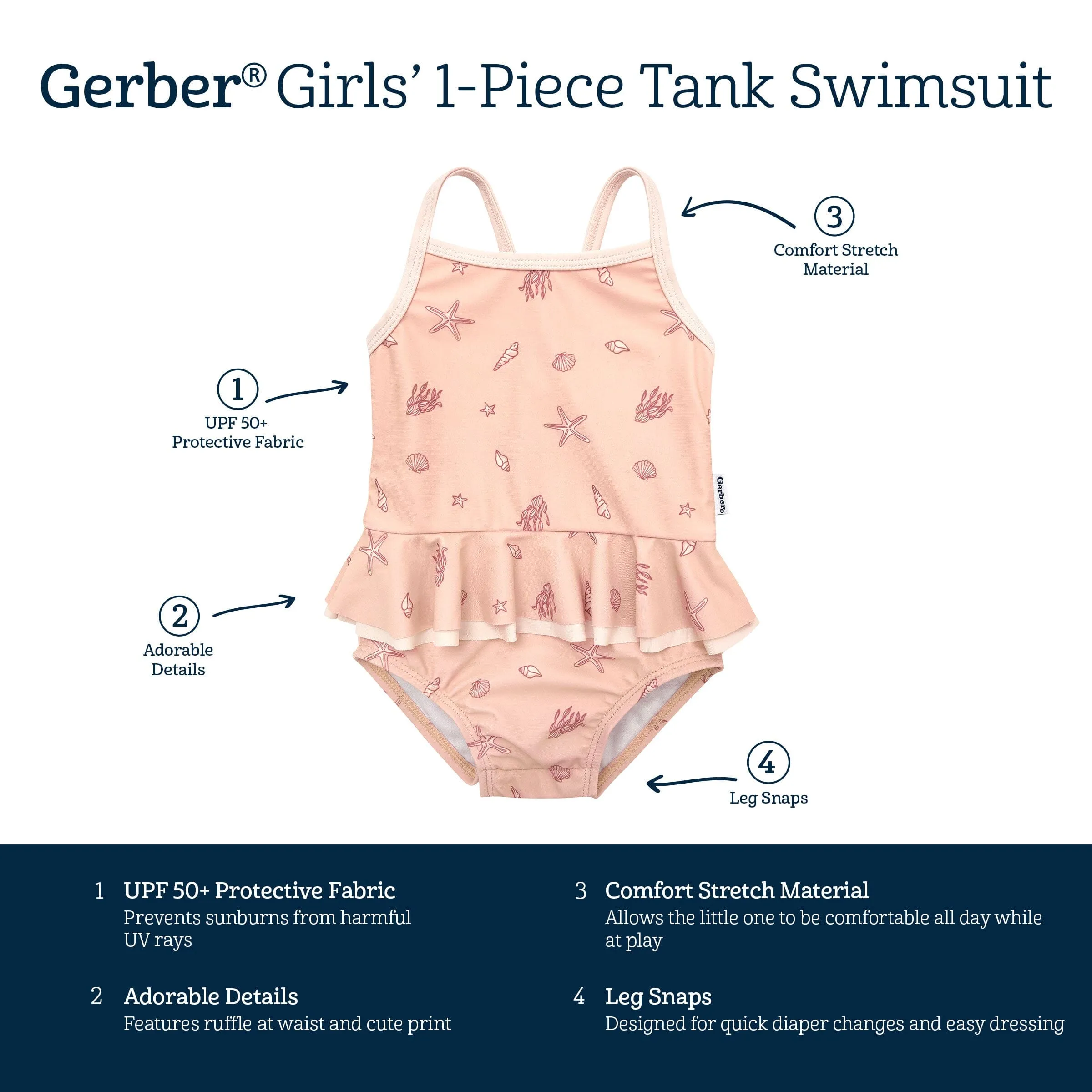 Baby Girls UPF 50  Seashells One-Piece Swimsuit