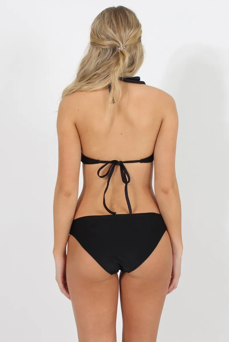 Black High Neck Detail Bikini - Celia