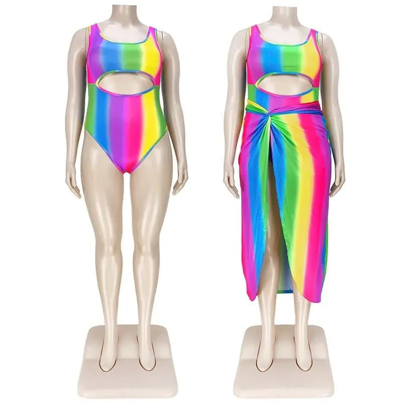 Colourful Swimsuit with Cover Up Set - Vibrant Prairie Chic Style 2-Piece