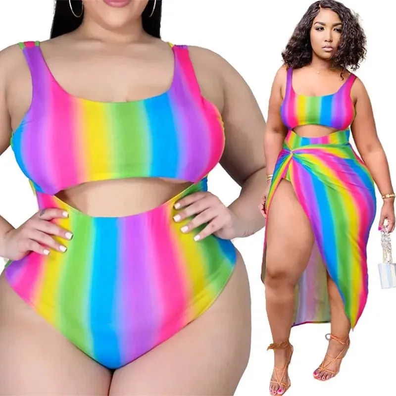 Colourful Swimsuit with Cover Up Set - Vibrant Prairie Chic Style 2-Piece