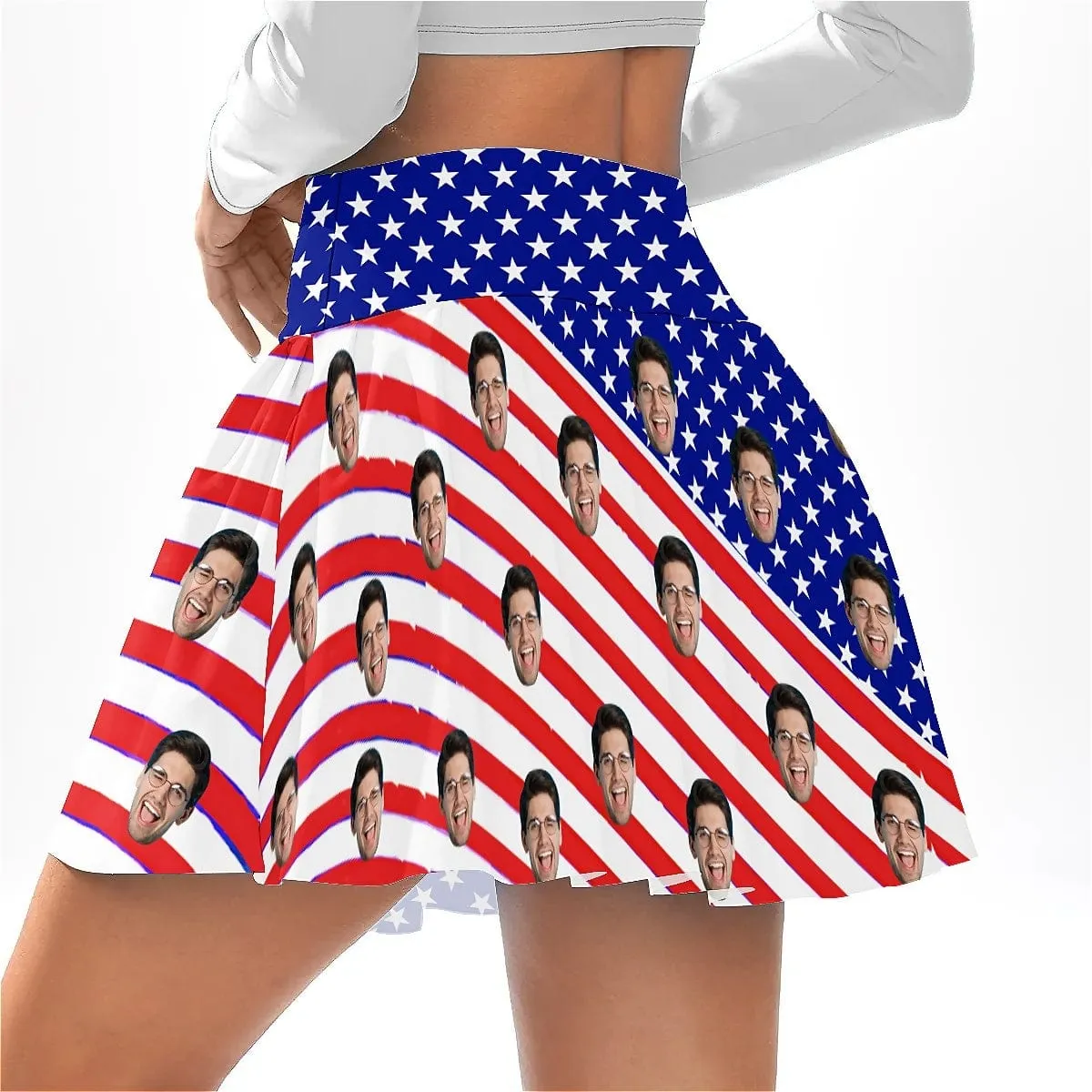 Custom Face American Flag Bikini Top&Bottom Women's Swim Skirt With Bottom Long Sleeve Zip Top