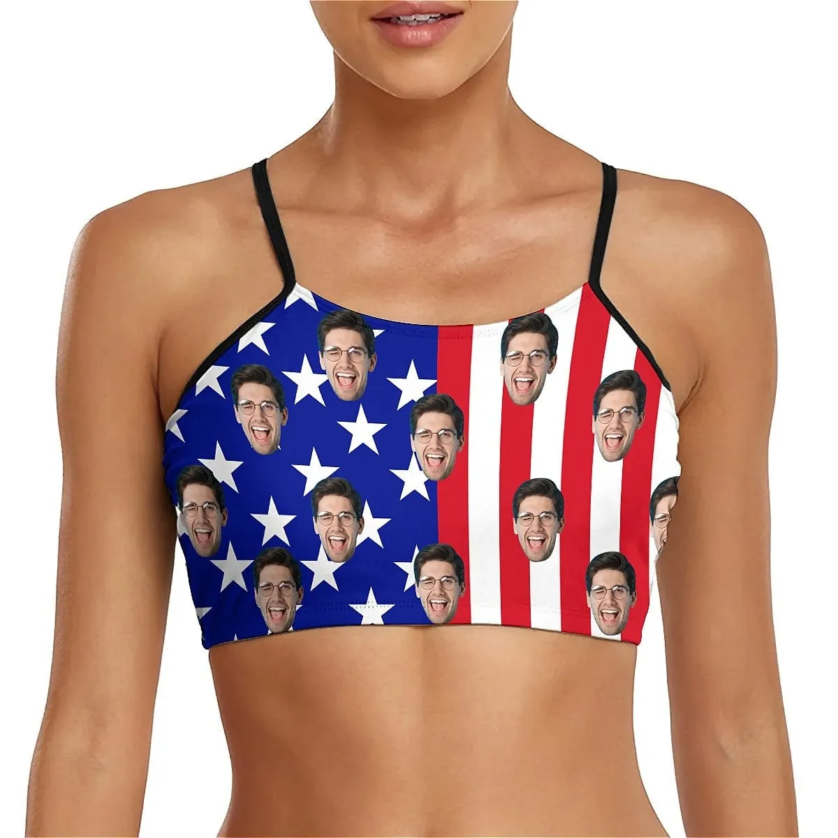 Custom Face American Flag Bikini Top&Bottom Women's Swim Skirt With Bottom Long Sleeve Zip Top