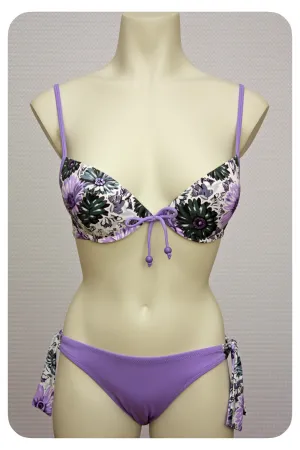 Daisy Print Purple Floral Bikini Set