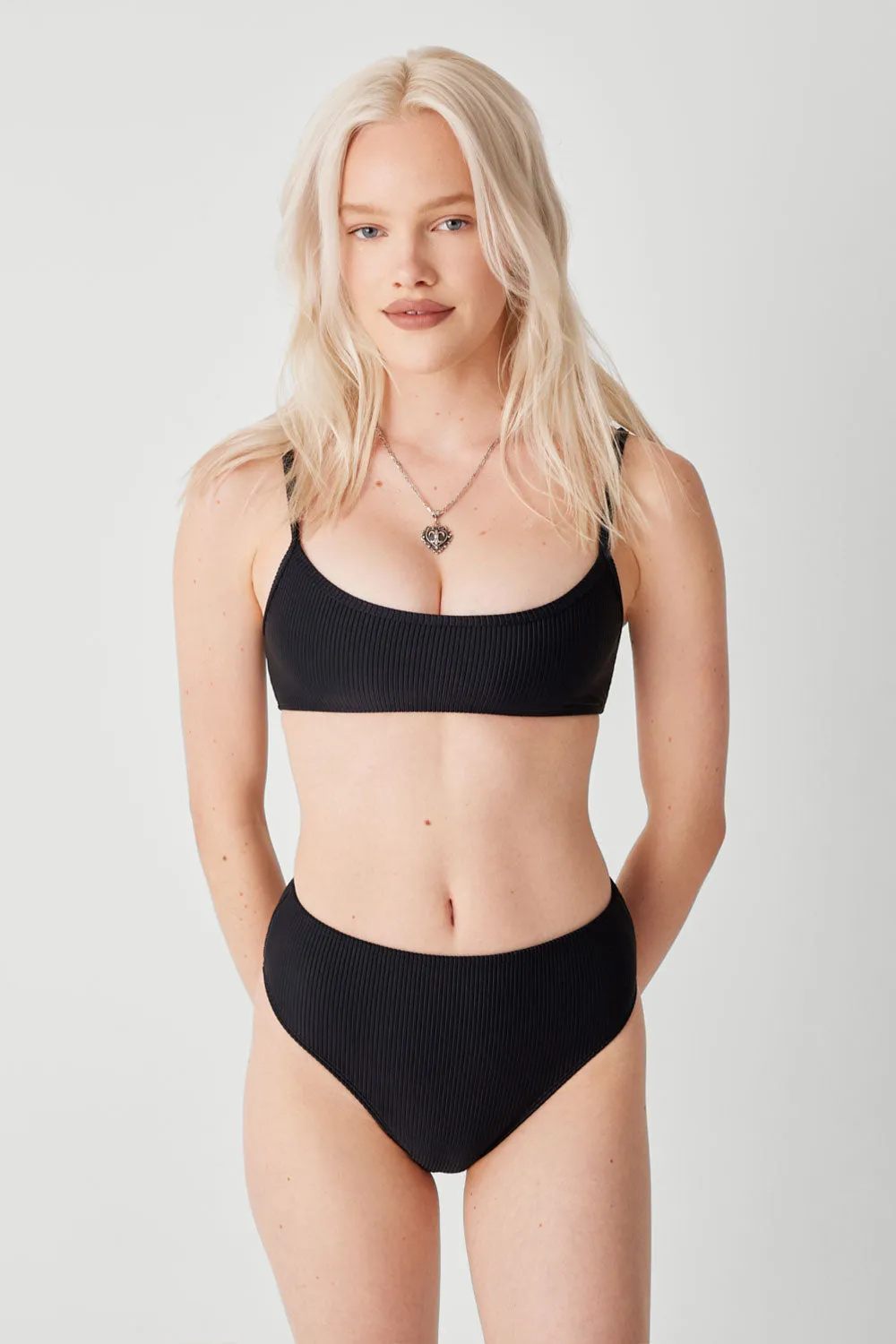 Dallas Ribbed Bralette Bikini Top - Black