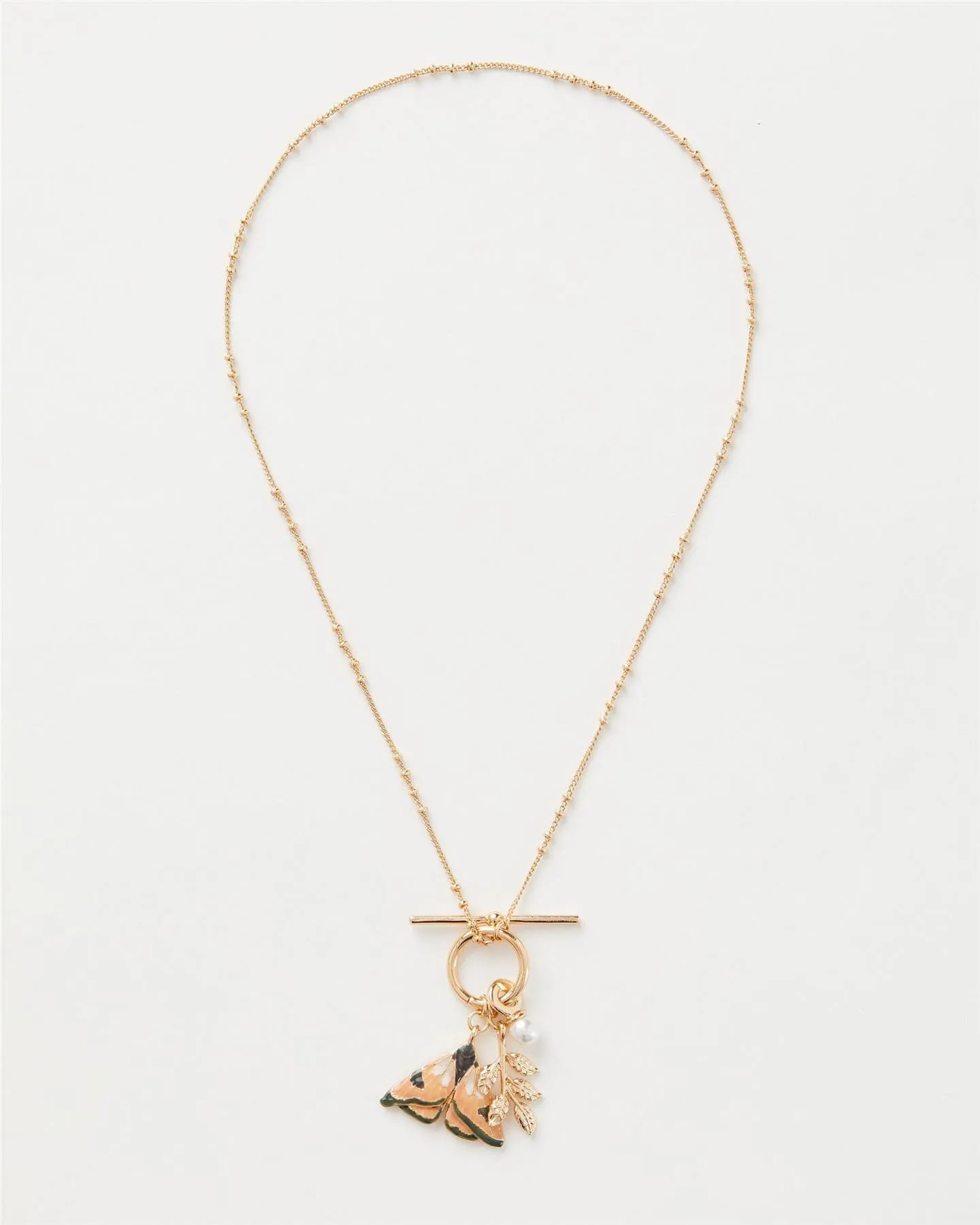 Enamel Moth & Leaf Charm Necklace