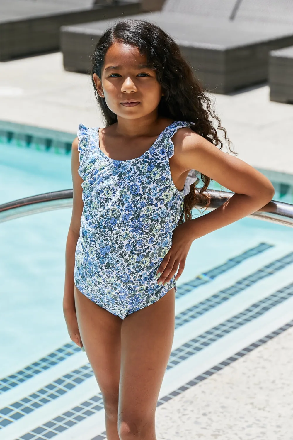 Girls Marina West Swim Salty Air Round Neck One-Piece in Blue