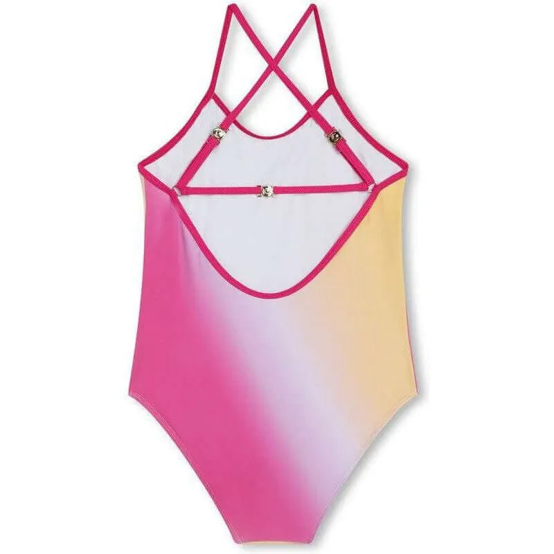 Girls Pink Tie Dye Swimming Costume