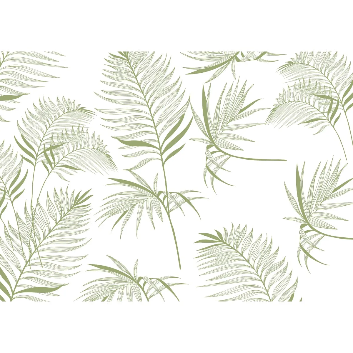 Harmony, Subtle Green Leaves in White Wallpaper Design