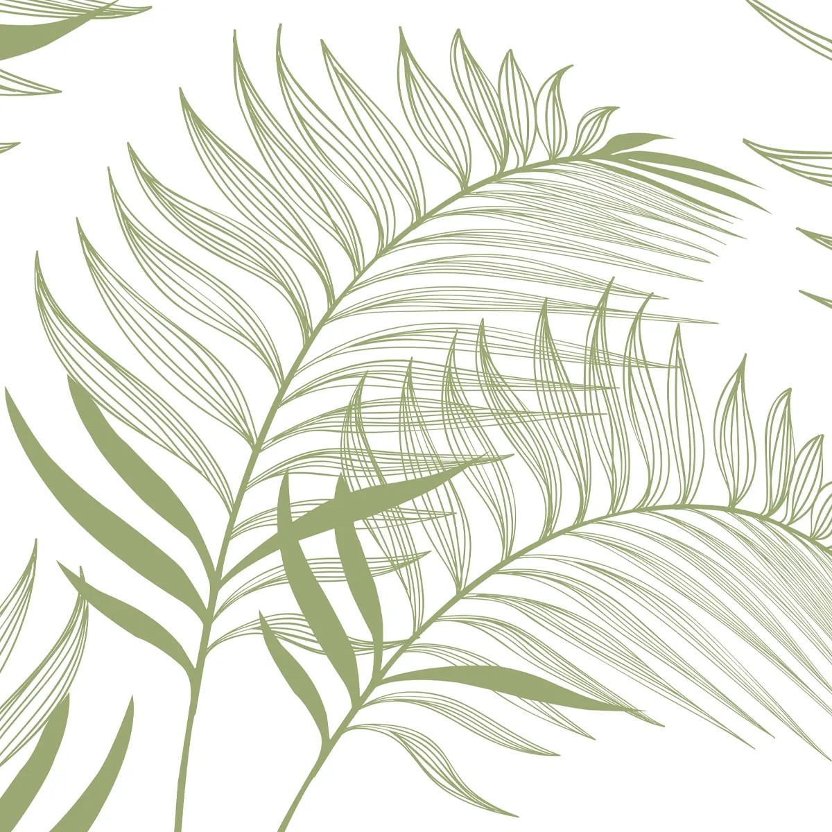 Harmony, Subtle Green Leaves in White Wallpaper Design