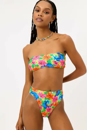 Jean Floral Bandeau Bikini Top - Neon Surfer