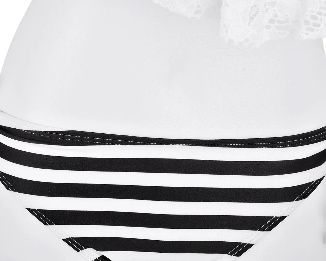 Lace Flounce Stripe Halter Bikini Set - Black