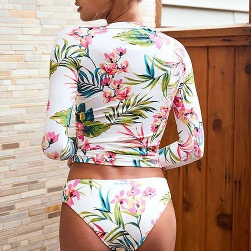 Long Sleeve Floral Print Bikini