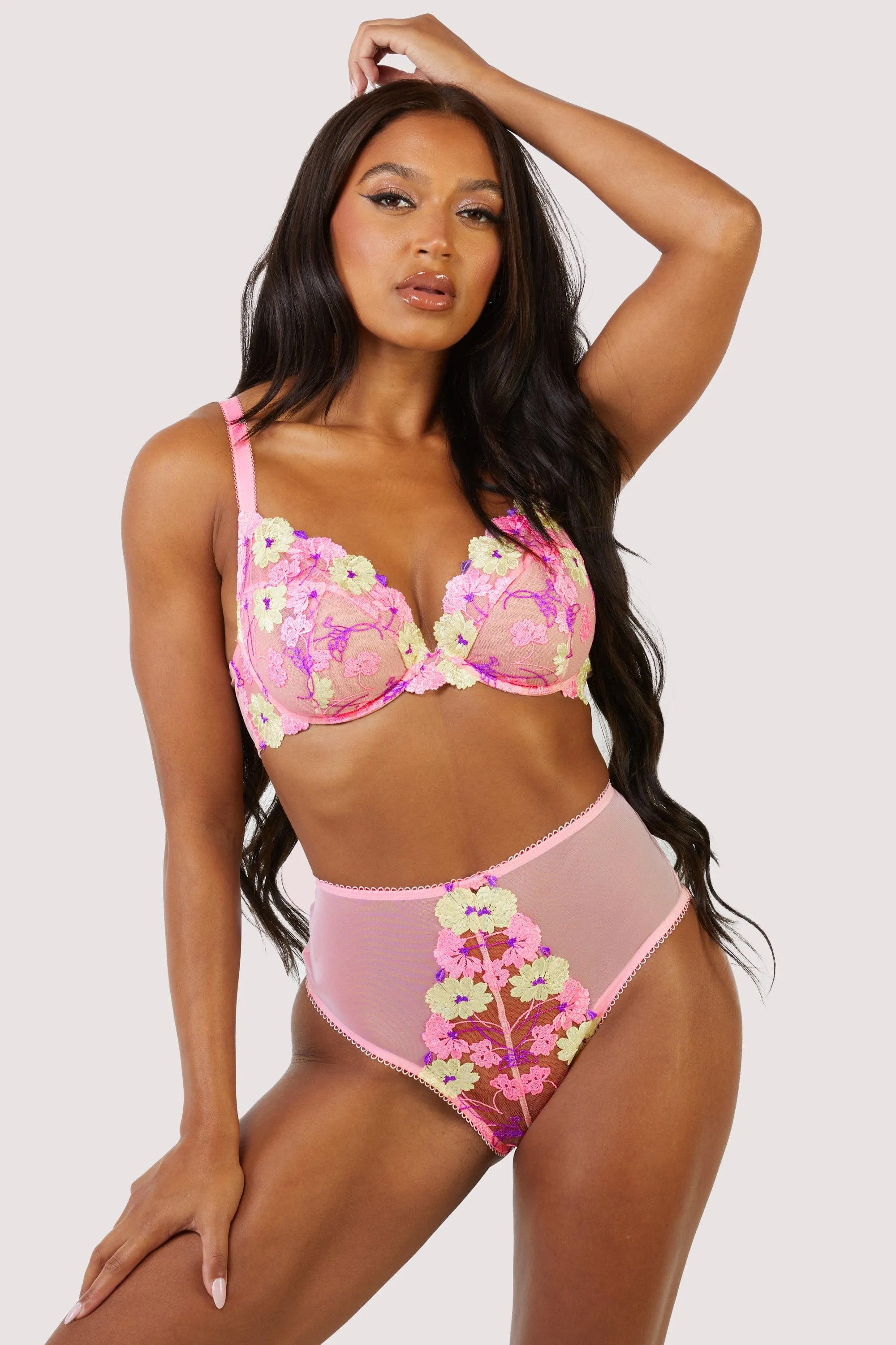 Luna Pastel Pink Embroidery High Waisted Brief