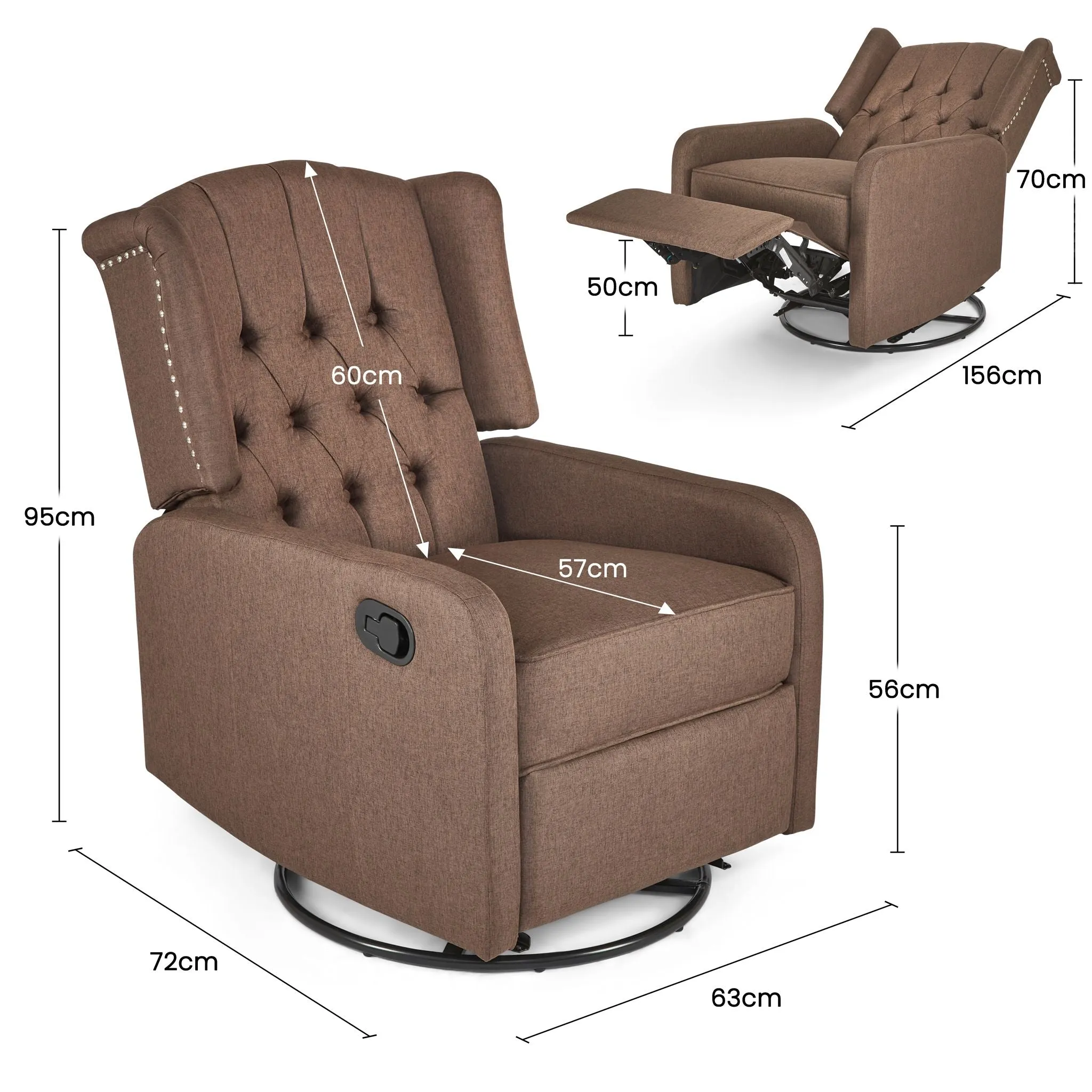 Manual Swivel Fabric Recliner Chair - Brown