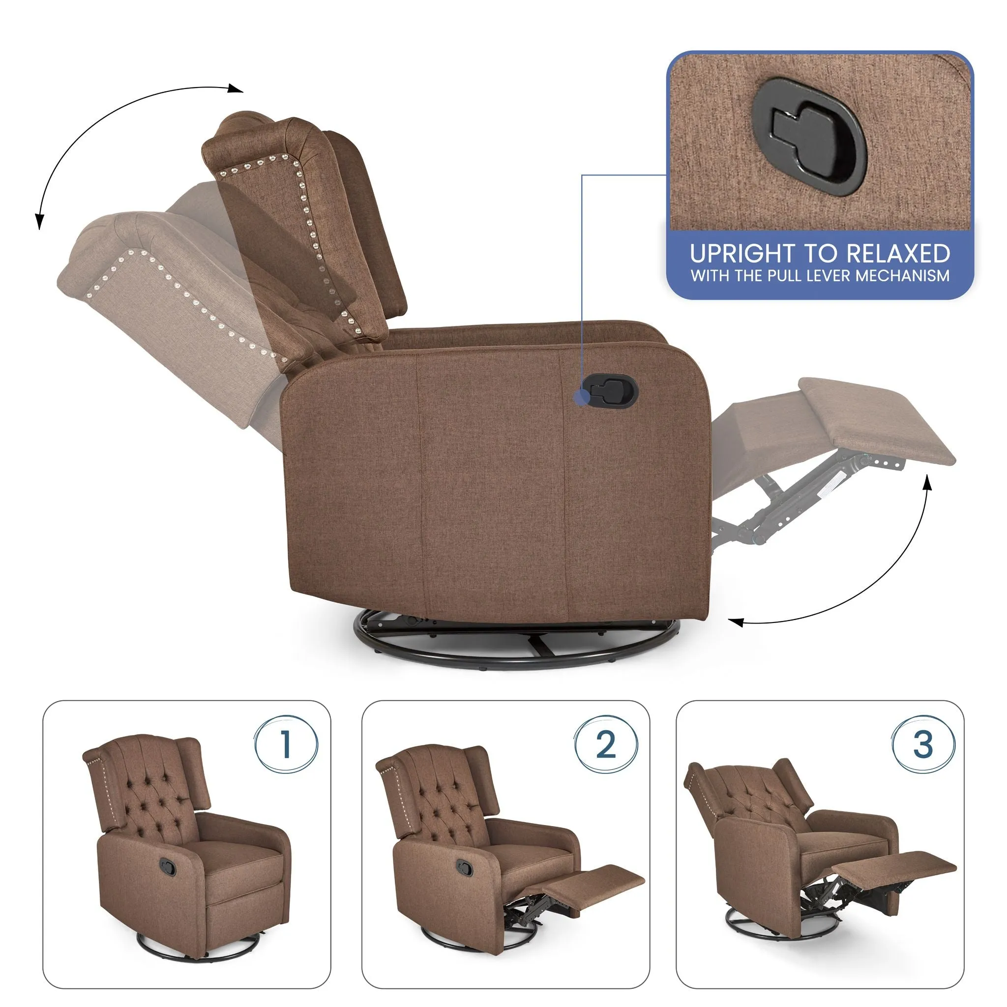 Manual Swivel Fabric Recliner Chair - Brown