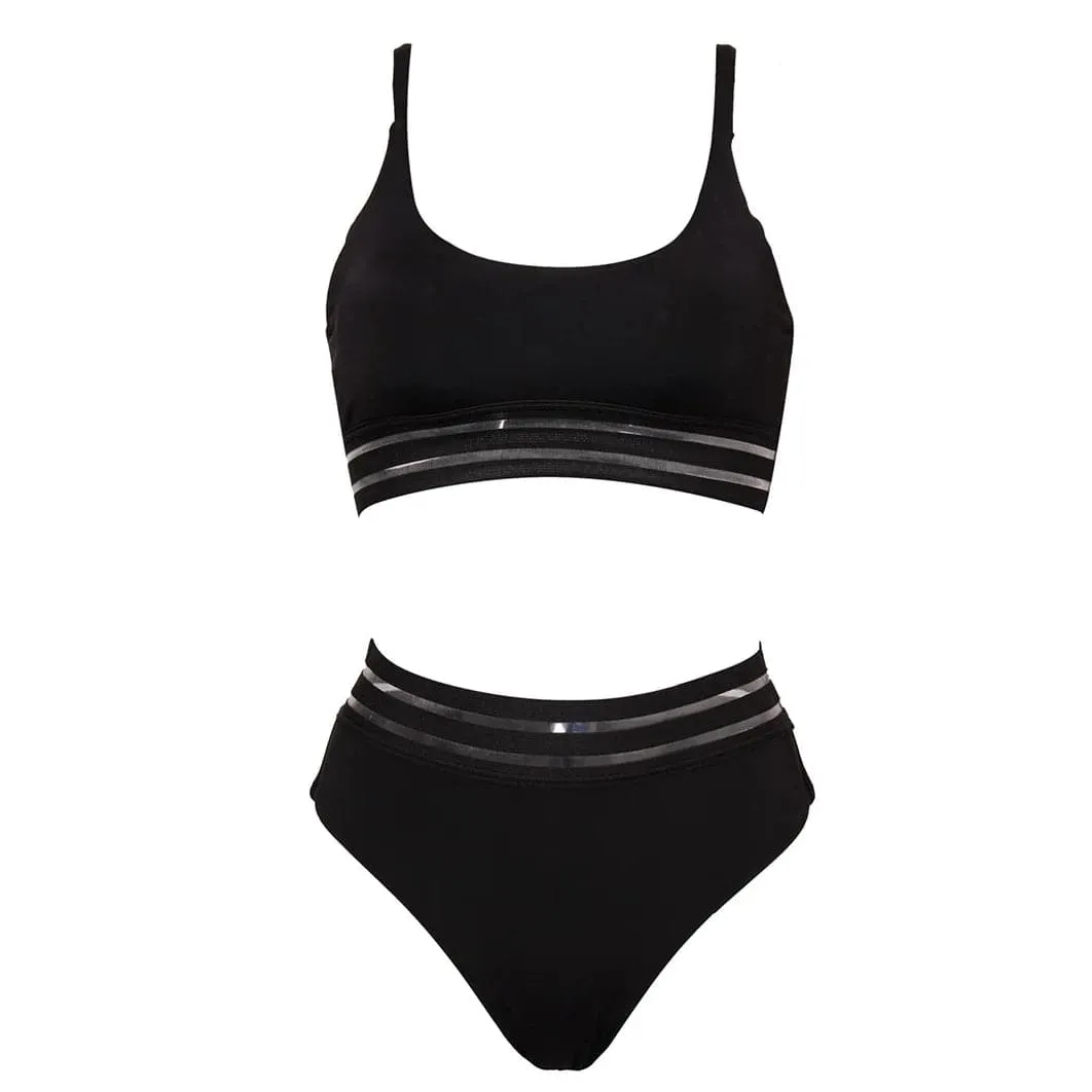 Mesh Bikini Set with Patchwork Pattern and Wire-Free Design - Stylish and Comfortable Fit