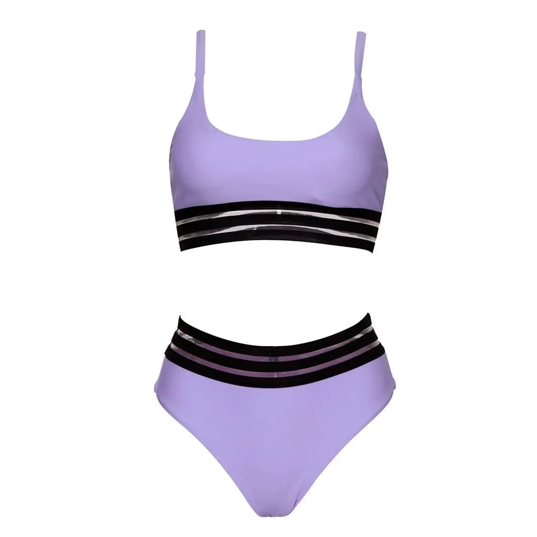 Mesh Bikini Set with Patchwork Pattern and Wire-Free Design - Stylish and Comfortable Fit