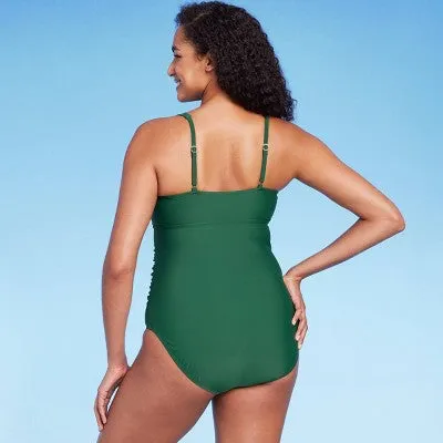 New - Kona Sol Women's Tie-Front One Piece Swimsuit Full Coverage Swimwear