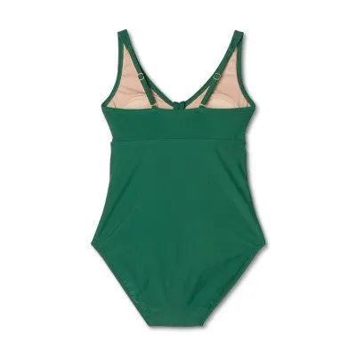 New - Kona Sol Women's Tie-Front One Piece Swimsuit Full Coverage Swimwear