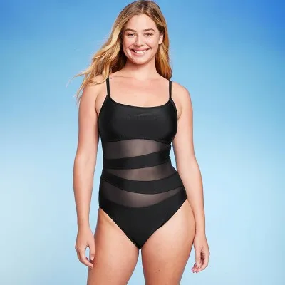 New - Shade & Shore Women's Mesh One Piece Swimsuit Bathing Suit