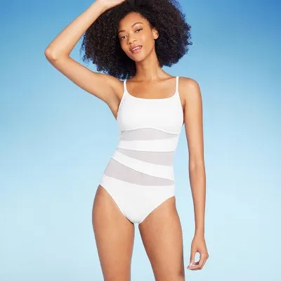 New - Shade & Shore Women's Mesh One Piece Swimsuit Bathing Suit