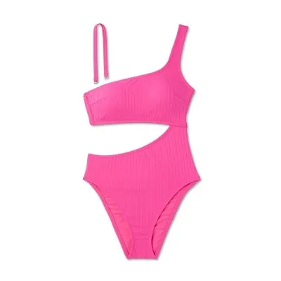 New - Shade & Shore Women's One Shoulder One Piece Swimsuit Cutout Monokini