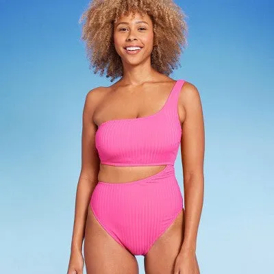 New - Shade & Shore Women's One Shoulder One Piece Swimsuit Cutout Monokini