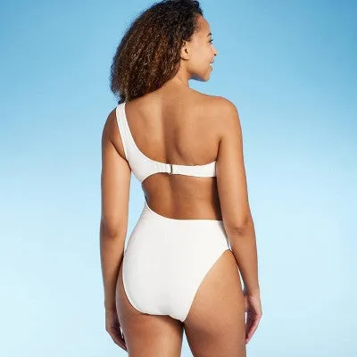 New - Shade & Shore Women's One Shoulder One Piece Swimsuit Cutout Monokini