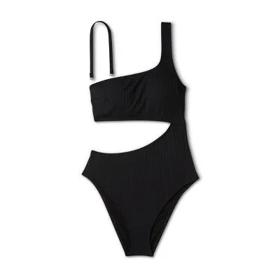 New - Shade & Shore Women's One Shoulder One Piece Swimsuit Cutout Monokini