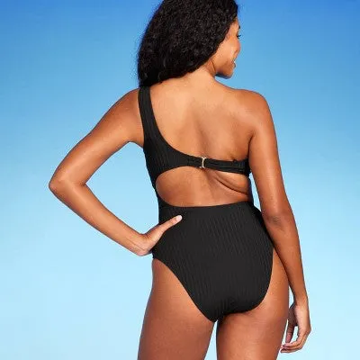 New - Shade & Shore Women's One Shoulder One Piece Swimsuit Cutout Monokini