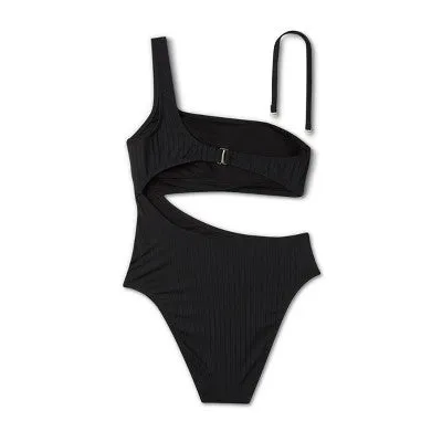 New - Shade & Shore Women's One Shoulder One Piece Swimsuit Cutout Monokini