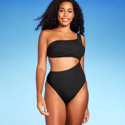 New - Shade & Shore Women's One Shoulder One Piece Swimsuit Cutout Monokini