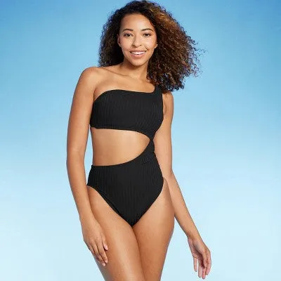 New - Shade & Shore Women's One Shoulder One Piece Swimsuit Cutout Monokini