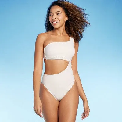 New - Shade & Shore Women's One Shoulder One Piece Swimsuit Cutout Monokini