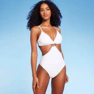 New - Shade & Shore Women's Ring Front Monokini Cheeky One Piece Swimsuit, White XL