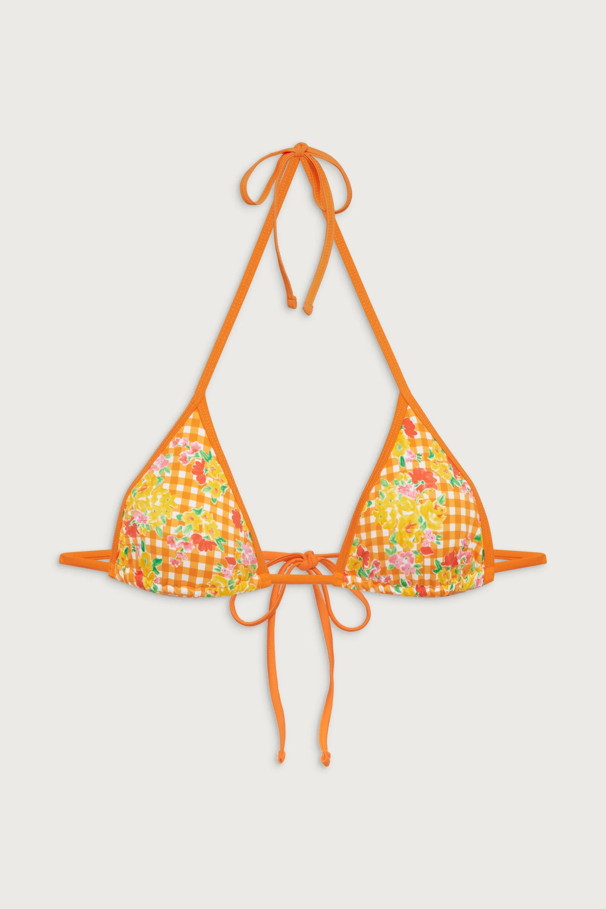 Nick Floral Triangle Bikini Top - Marigold Gingham