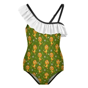 Orange Bird Girls Flounce One-Piece Swimsuit