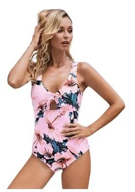 Pink Floral One Piece Swim Suit