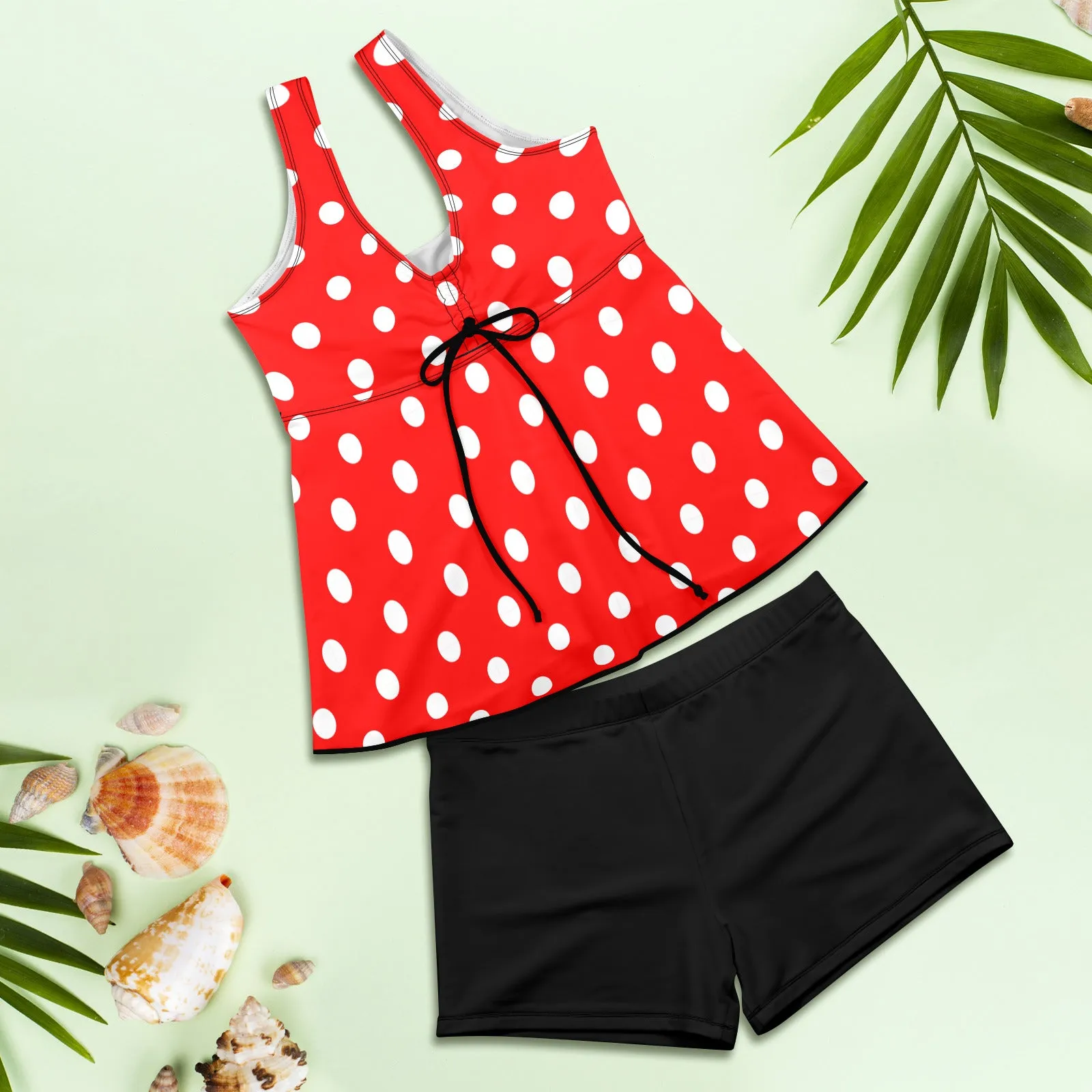 Red With White Polka Dots Two Piece Tankini Women's Swimsuit