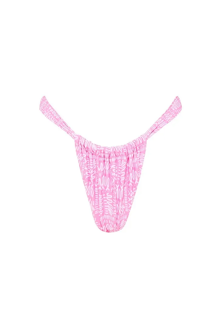 Ruched Thong Bikini Bottom in Strawberry Milkshake