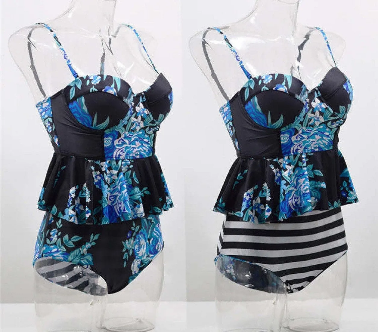 S-XXL - Royal Navy Tankini - 2-Pc floral Swimsuit feminine vintage chic