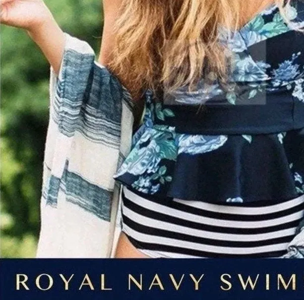 S-XXL - Royal Navy Tankini - 2-Pc floral Swimsuit feminine vintage chic