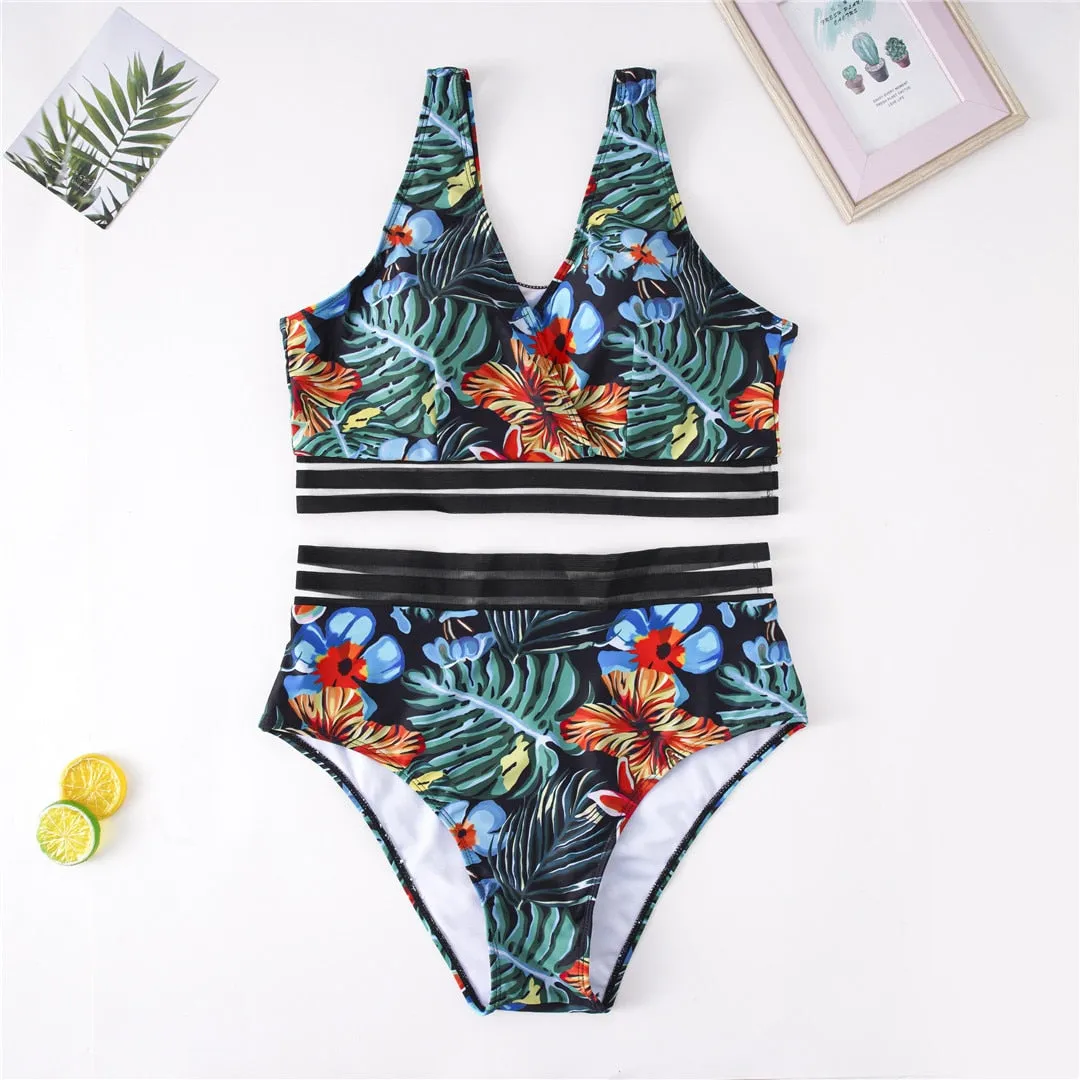 Sexy Floral Bikini Large Size Swimwear Plus Size Women Swimsuit Female Two-piece Bikini set Bather Bathing Suit V3893R