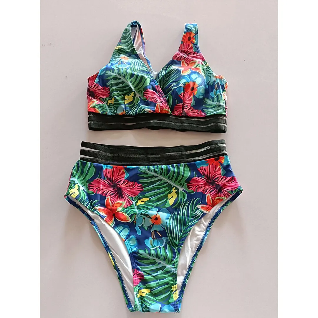 Sexy Floral Bikini Large Size Swimwear Plus Size Women Swimsuit Female Two-piece Bikini set Bather Bathing Suit V3893R