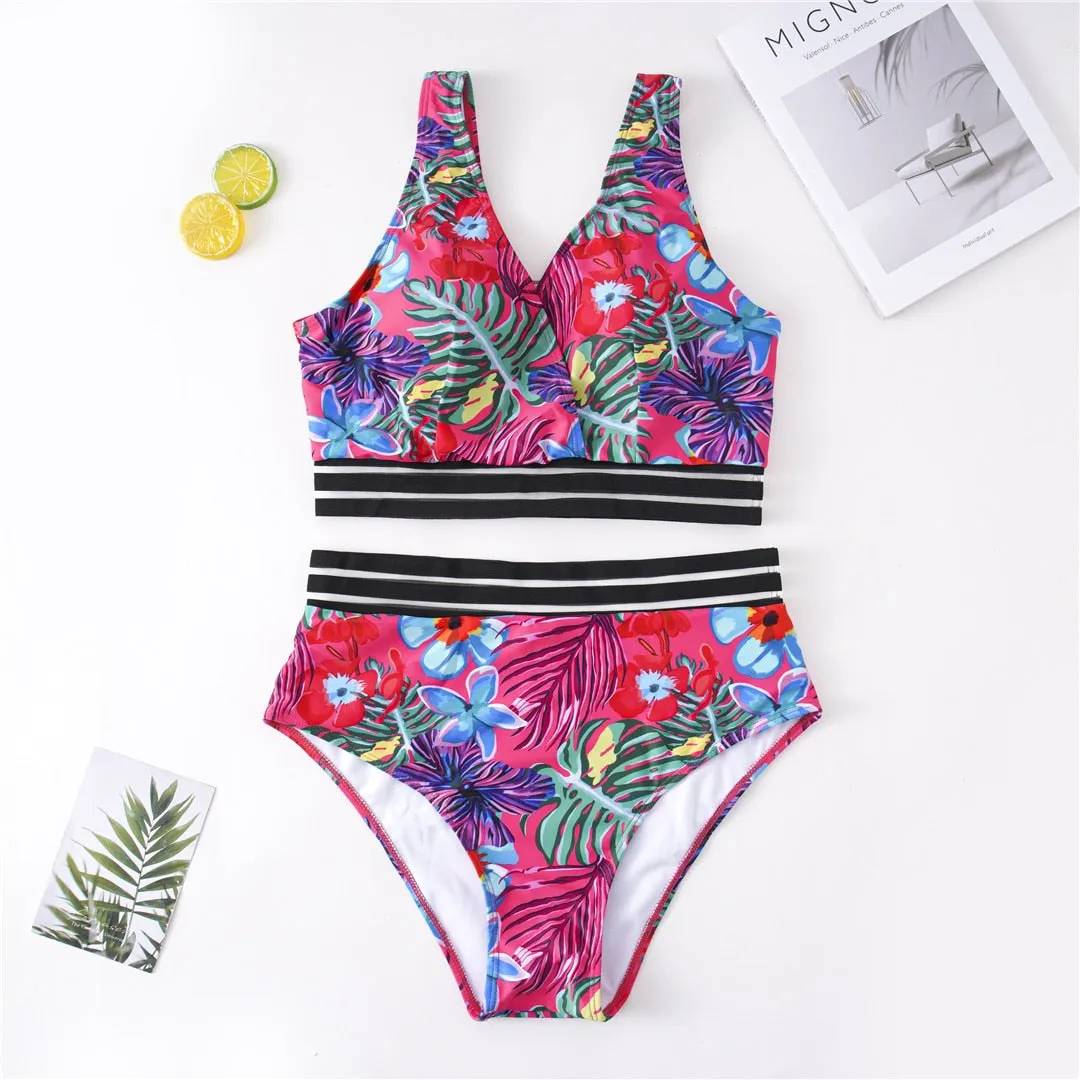 Sexy Floral Bikini Large Size Swimwear Plus Size Women Swimsuit Female Two-piece Bikini set Bather Bathing Suit V3893R